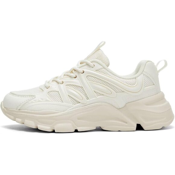 Women's Walking Shoes Fashion Running Sneakers Gym Tennis Work Comfort Beige - Picture 2 of 7